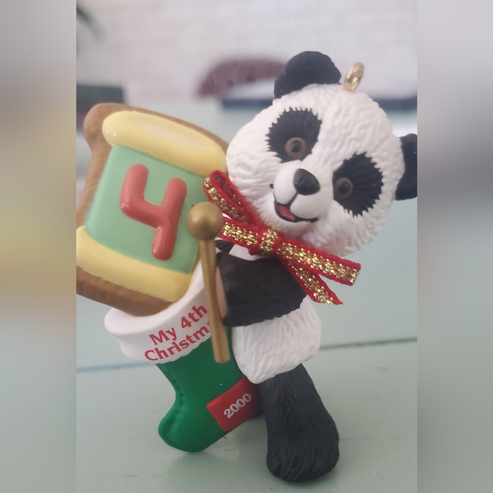 Panda Ornament with Red Bow and Stocking